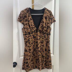 SHEIN Tan and Black Floral Mini Dress
